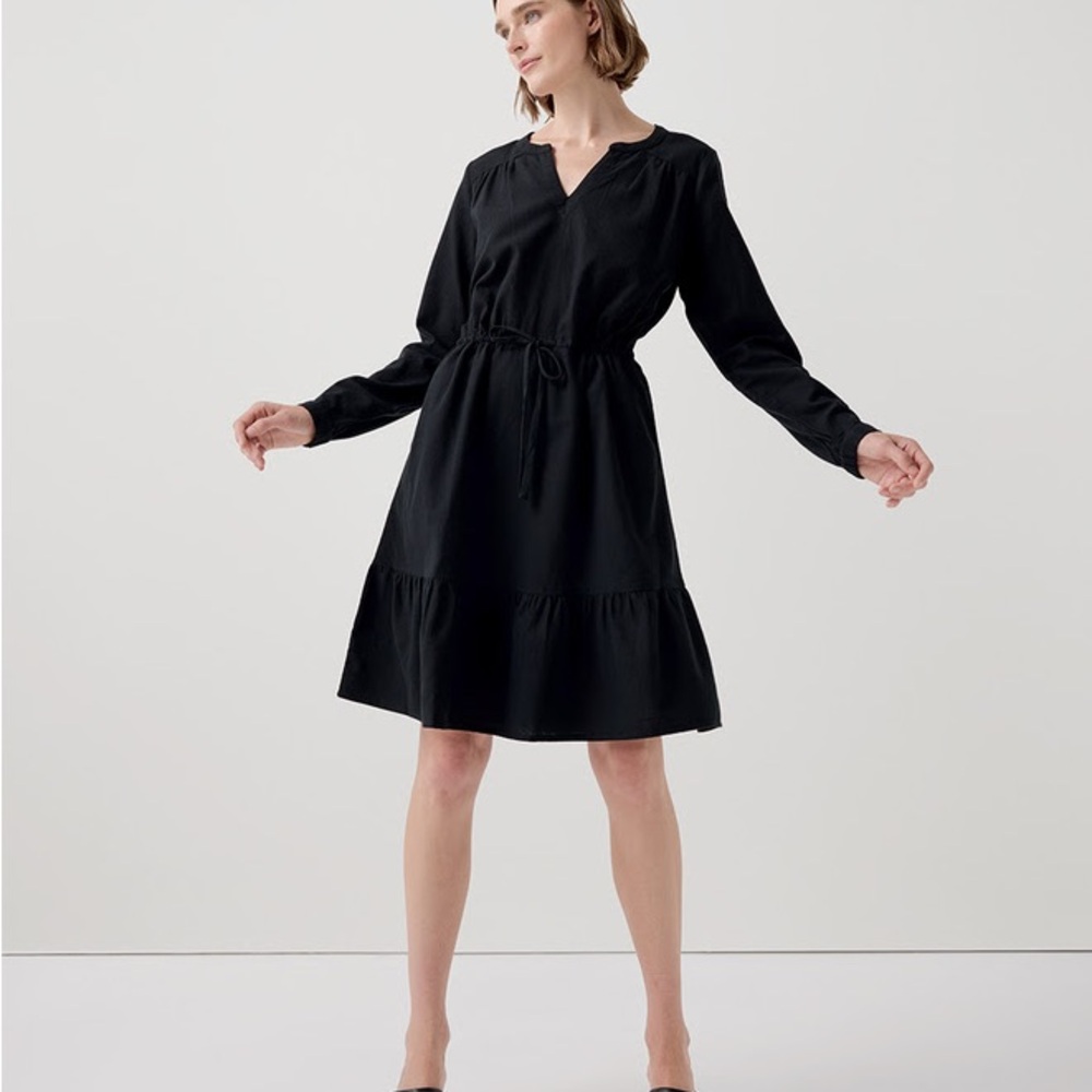 Pact Organic Women's Black Cafe Crepe Tiered Dress S